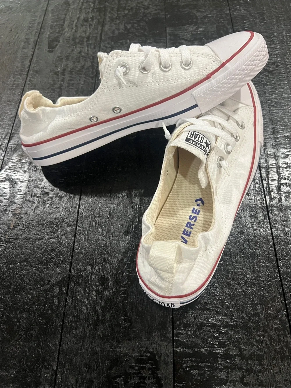 Converse Kids Low Top Canvas Sneakers in White with Pink Trim